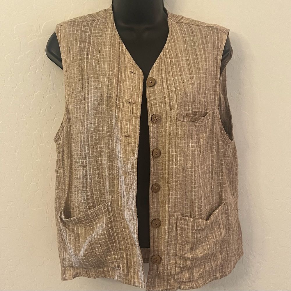 Express Beige Brown Textured Button Front Vest